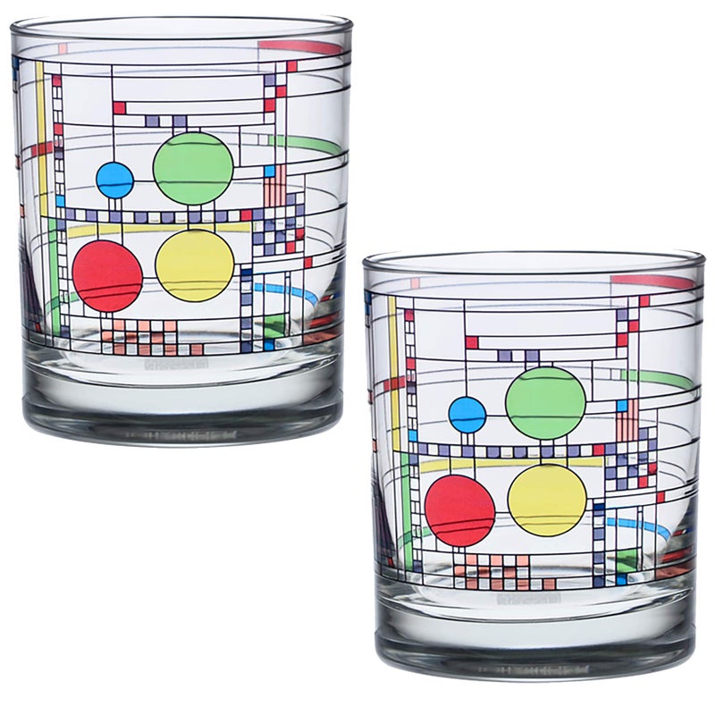 Culver Frank Lloyd Wright DOF Double Old Fashioned Glass 14-Ounce (Gift Boxed Set of 2, Coonley Playhouse) - Image 1